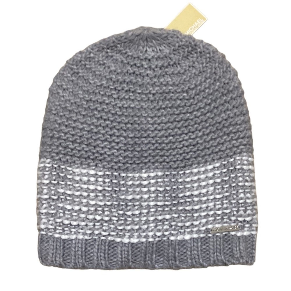 🆕🔥MK SUPER CUTE GRAY&WHITE KNITTED BEANIE&MK EMBLEM IN SILVER AT THE BOTTOMNWT - Picture 7 of 7